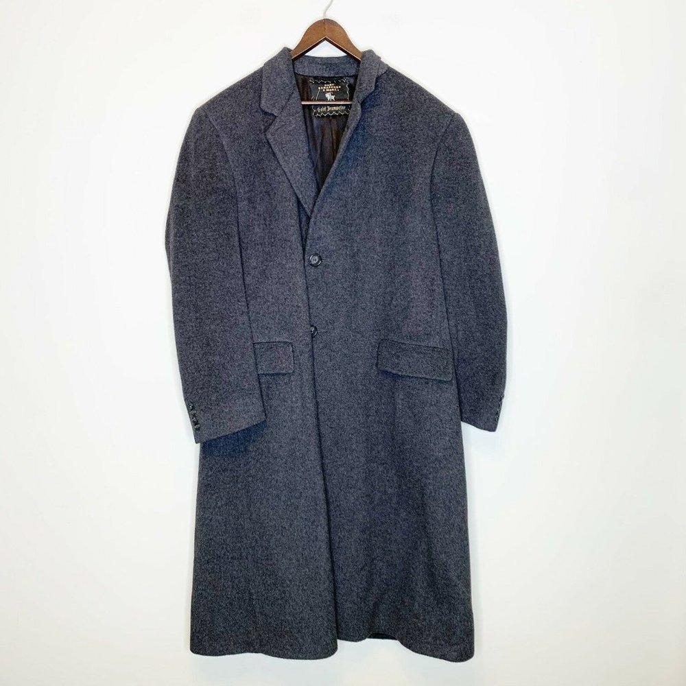 Hart Schaffner & Marx Cashmere Overcoat XL Gray Knee Length Gold Trumpeter - Picture 2 of 7